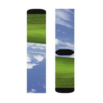 Green Fields Screensaver Adult Crew Socks M | Funny Shirt from Famous In Real Life