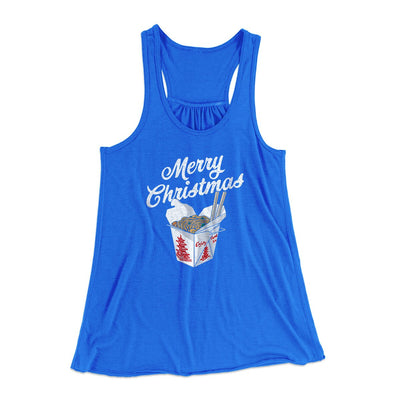 Merry Christmas Takeout Women's Flowey Racerback Tank Top True Royal | Funny Shirt from Famous In Real Life