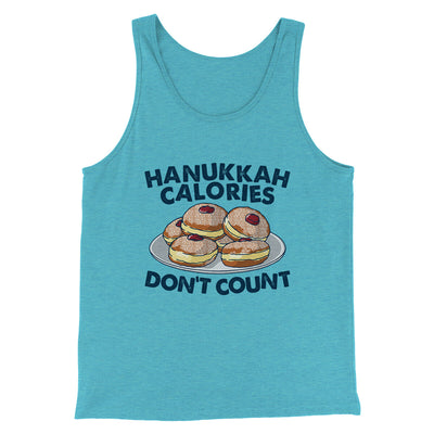 Hanukkah Calories Don't Count Funny Hanukkah Men/Unisex Tank Top Aqua Triblend | Funny Shirt from Famous In Real Life