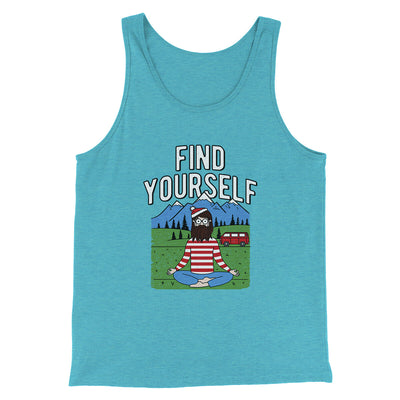 Find Yourself Men/Unisex Tank Top Aqua Triblend | Funny Shirt from Famous In Real Life