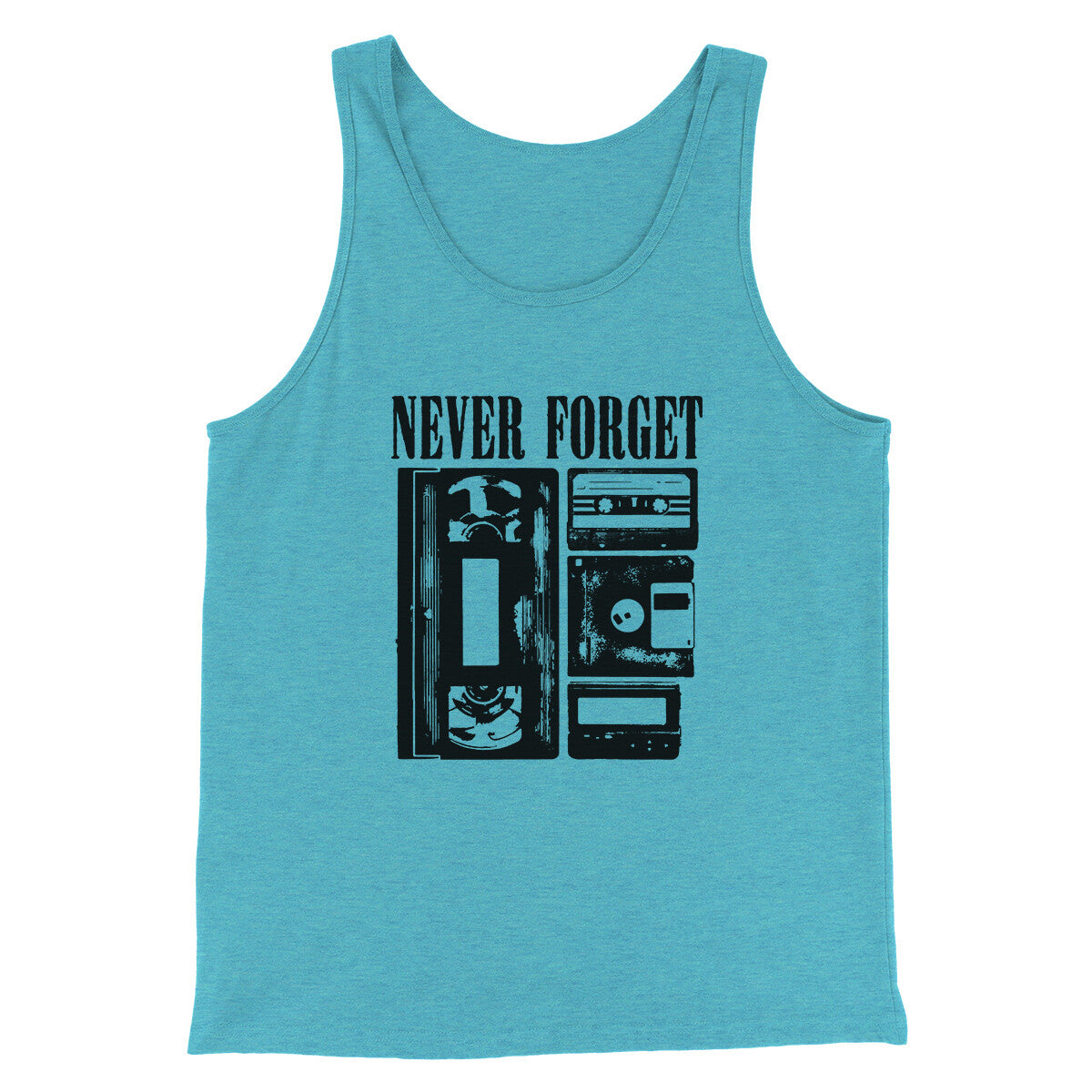Never Forget Funny Movie Men/Unisex Tank Top Aqua Triblend | Funny Shirt from Famous In Real Life