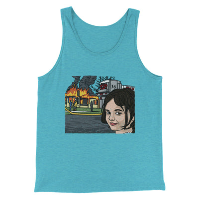 Disaster Girl Meme Funny Men/Unisex Tank Top Aqua Triblend | Funny Shirt from Famous In Real Life