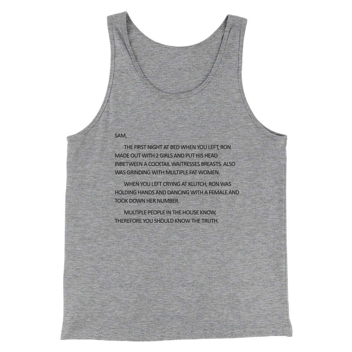 Letter To Sam Men/Unisex Tank Top Athletic Heather | Funny Shirt from Famous In Real Life