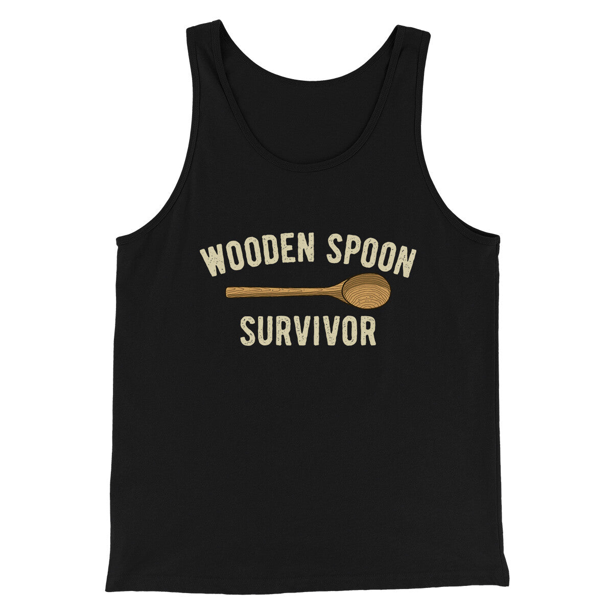 Wooden Spoon Survivor Men/Unisex Tank Top Black | Funny Shirt from Famous In Real Life