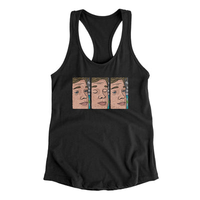Blinking Guy Meme Funny Women's Racerback Tank Black | Funny Shirt from Famous In Real Life