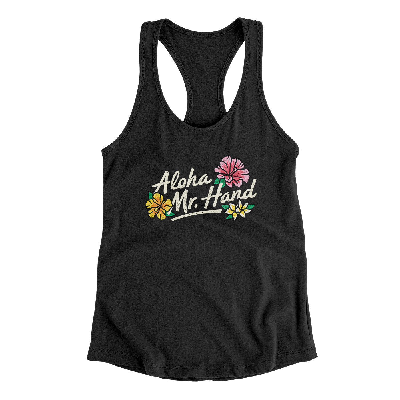 Aloha Mr. Hand Women's Racerback Tank Black | Funny Shirt from Famous In Real Life