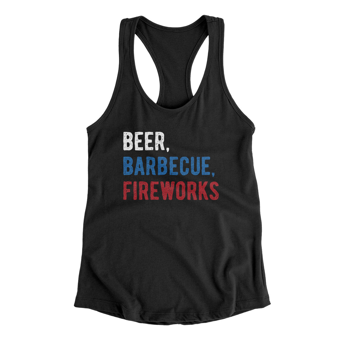 Beer, Barbecue, Fireworks Women's Racerback Tank Black | Funny Shirt from Famous In Real Life