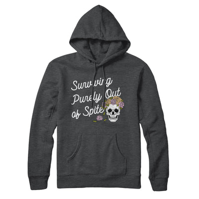 Surviving Purely On Spite Hoodie Charcoal Heather | Funny Shirt from Famous In Real Life