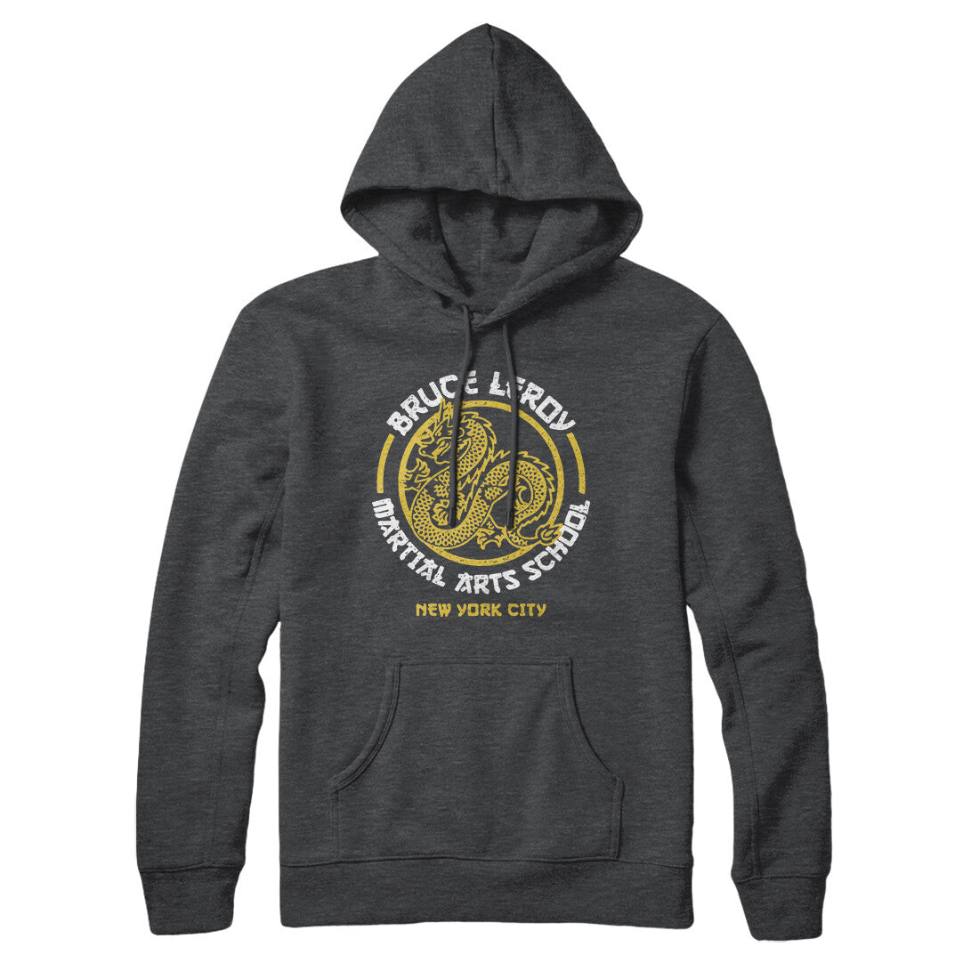Bruce Leroy Martial Arts School Hoodie Charcoal Heather | Funny Shirt from Famous In Real Life