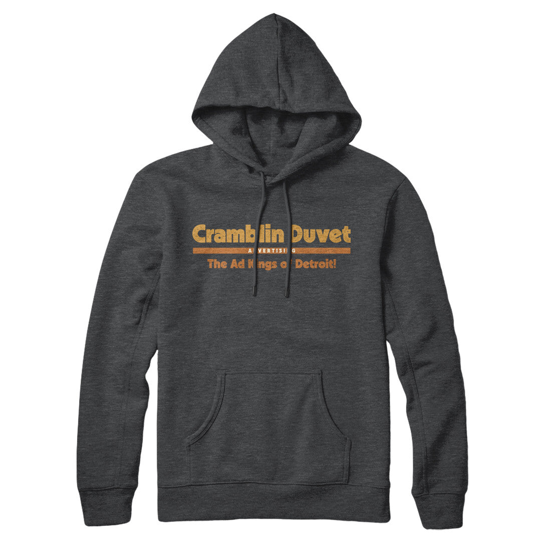 Cramblin Duvet Advertising Hoodie Charcoal Heather | Funny Shirt from Famous In Real Life