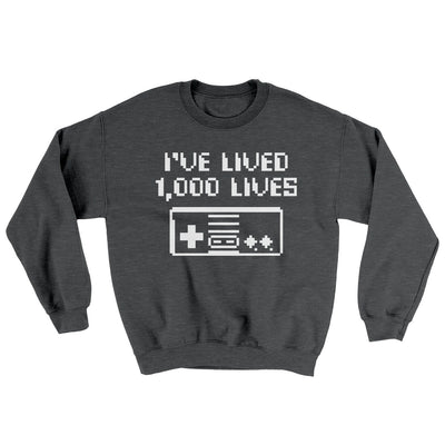 I’ve Lived 1000 Lives Ugly Sweater Dark Heather | Funny Shirt from Famous In Real Life