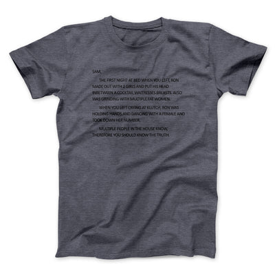 Letter To Sam Men/Unisex T-Shirt Dark Heather | Funny Shirt from Famous In Real Life