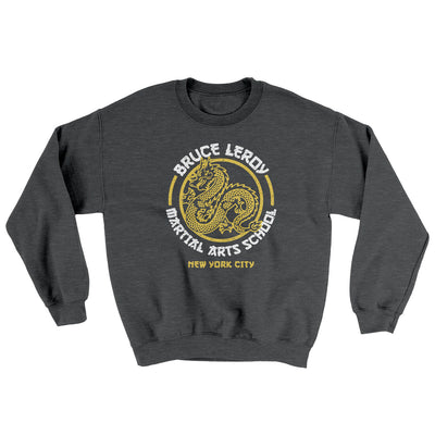 Bruce Leroy Martial Arts School Ugly Sweater Dark Heather | Funny Shirt from Famous In Real Life