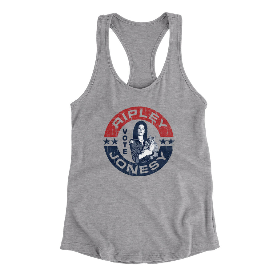 Vote Ripley Jonesy Women's Racerback Tank Heather Grey | Funny Shirt from Famous In Real Life