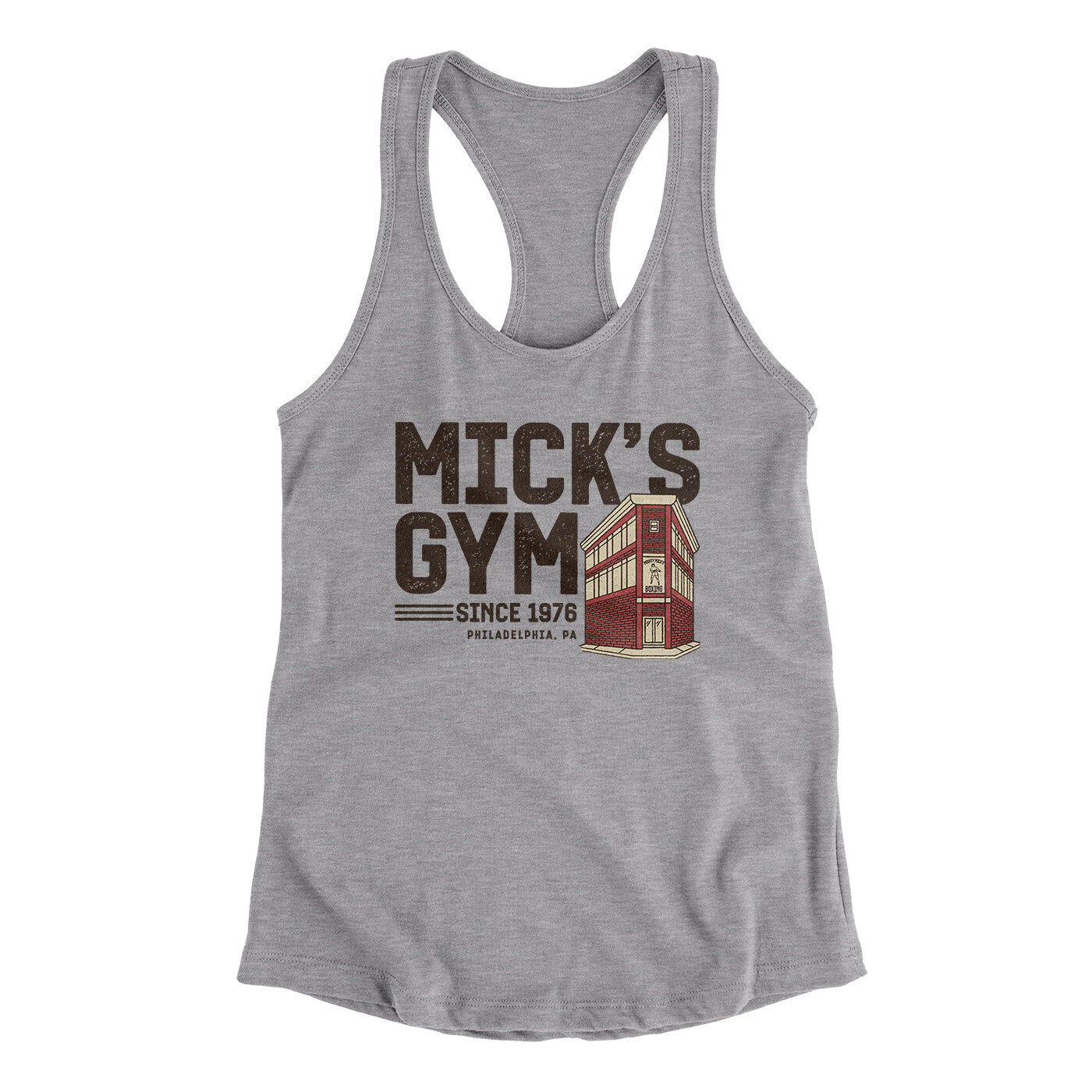 Mick's Gym Women's Racerback Tank Heather Grey | Funny Shirt from Famous In Real Life