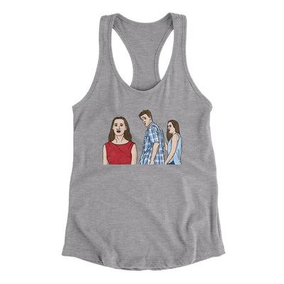 Distracted Boyfriend Meme Funny Women's Racerback Tank Heather Grey | Funny Shirt from Famous In Real Life