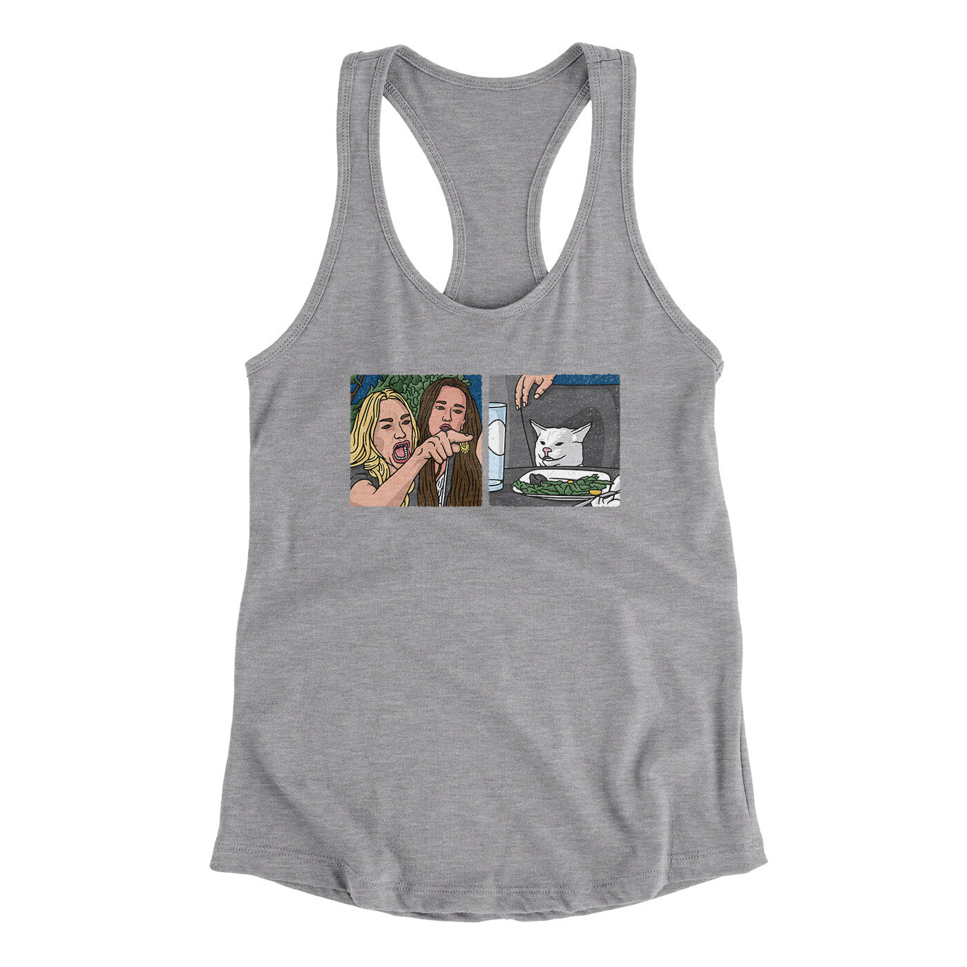 Woman Yelling At A Cat Meme Funny Women's Racerback Tank | Funny Shirt from Famous In Real Life