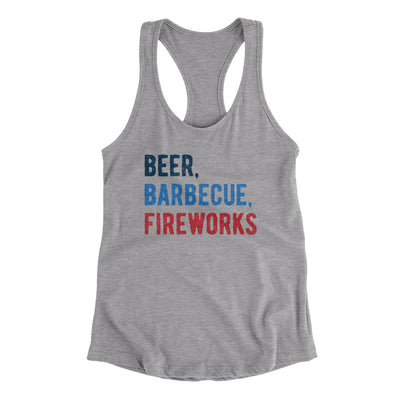 Beer, Barbecue, Fireworks Women's Racerback Tank Heather Grey | Funny Shirt from Famous In Real Life