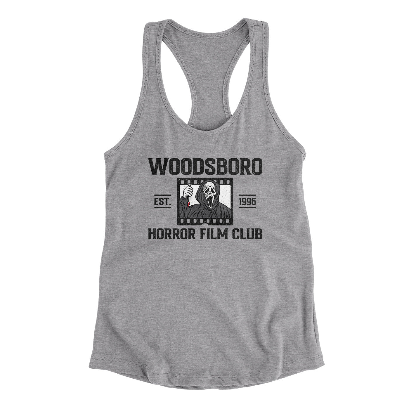 Woodsboro Horror Film Club Women's Racerback Tank Heather Grey | Funny Shirt from Famous In Real Life