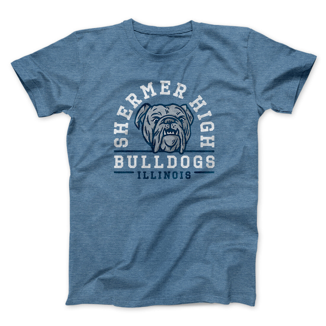 Shermer High Bulldogs Men/Unisex T-Shirt Heather Indigo | Funny Shirt from Famous In Real Life