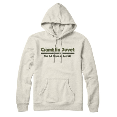 Cramblin Duvet Advertising Hoodie Heather Oatmeal | Funny Shirt from Famous In Real Life