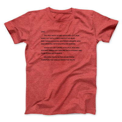 Letter To Sam Men/Unisex T-Shirt Heather Red | Funny Shirt from Famous In Real Life