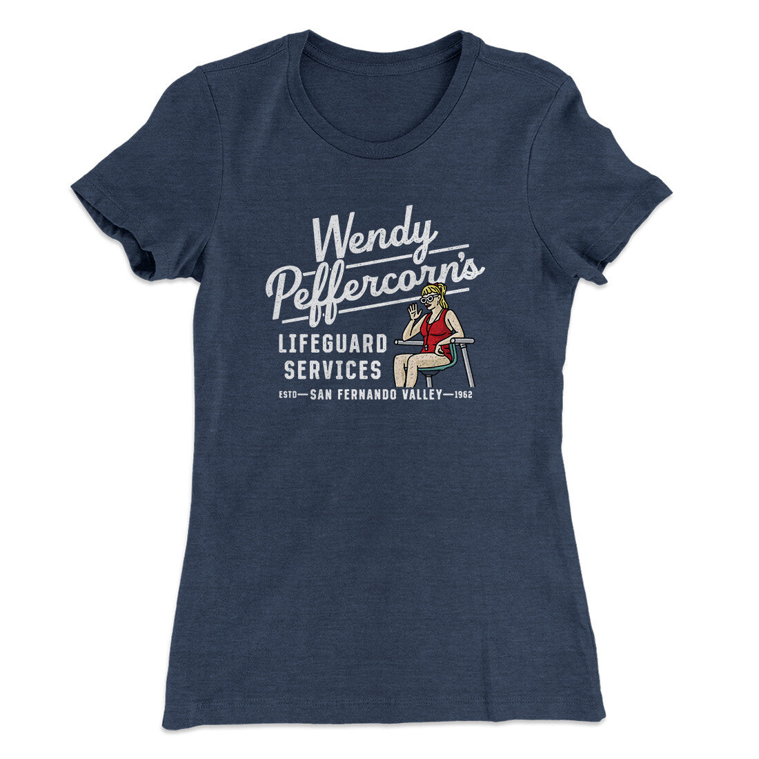 Wendy Peffercorn’s Lifeguard Services Women's T-Shirt Indigo | Funny Shirt from Famous In Real Life