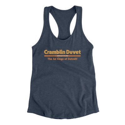 Cramblin Duvet Advertising Women's Racerback Tank Indigo | Funny Shirt from Famous In Real Life