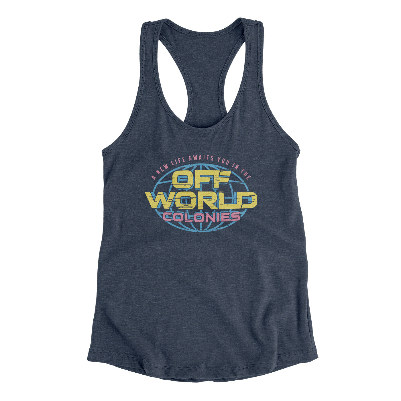 Off World Colonies Women's Racerback Tank Indigo | Funny Shirt from Famous In Real Life