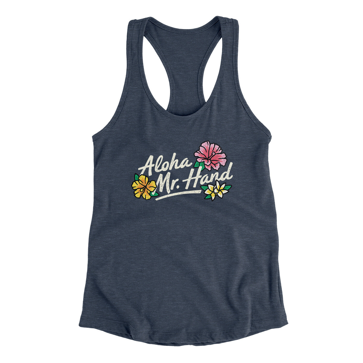 Aloha Mr. Hand Women's Racerback Tank Indigo | Funny Shirt from Famous In Real Life