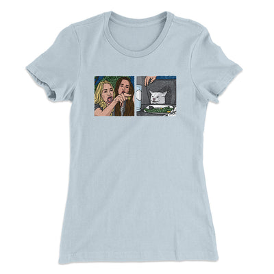 Woman Yelling At A Cat Meme Women's T-Shirt Light Blue | Funny Shirt from Famous In Real Life