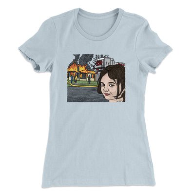 Disaster Girl Meme Funny Women's T-Shirt Light Blue | Funny Shirt from Famous In Real Life