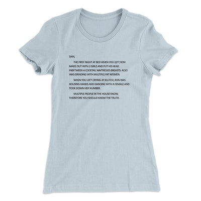 Letter To Sam Women's T-Shirt Light Blue | Funny Shirt from Famous In Real Life