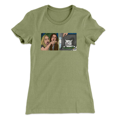 Woman Yelling At A Cat Meme Women's T-Shirt Light Olive | Funny Shirt from Famous In Real Life