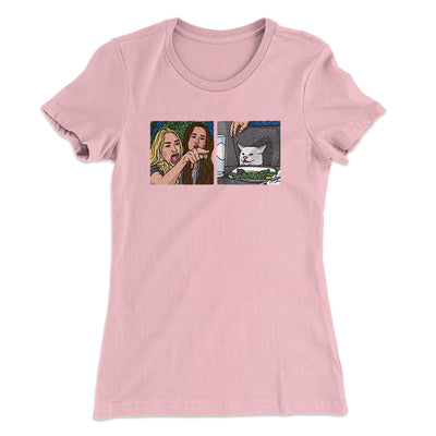 Woman Yelling At A Cat Meme Women's T-Shirt Light Pink | Funny Shirt from Famous In Real Life