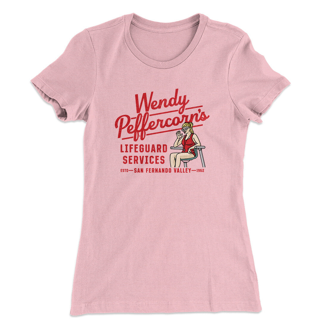 Wendy Peffercorn’s Lifeguard Services Women's T-Shirt Light Pink | Funny Shirt from Famous In Real Life