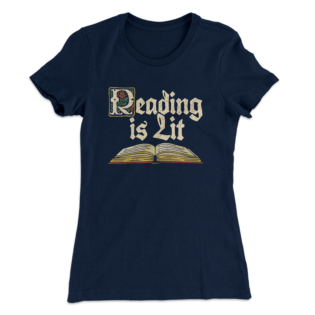 Reading Is Lit Women's T-Shirt Midnight Navy | Funny Shirt from Famous In Real Life