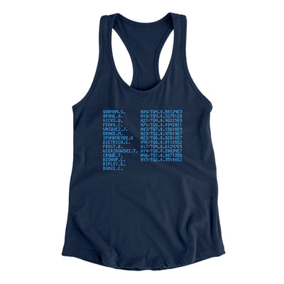 Uss Sulaco Crew List Women's Racerback Tank Midnight Navy | Funny Shirt from Famous In Real Life