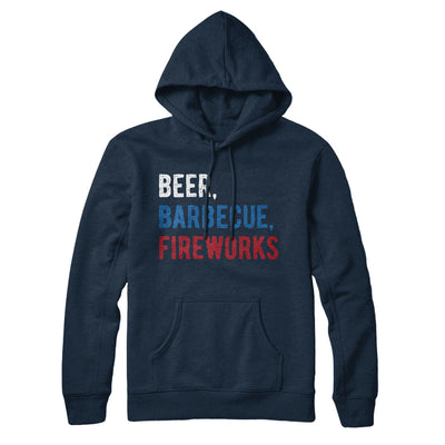Beer, Barbecue, Fireworks Hoodie Navy Blue | Funny Shirt from Famous In Real Life