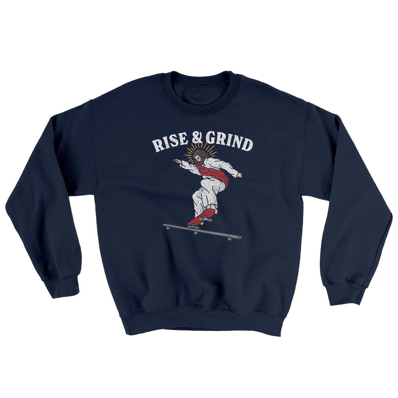 Rise And Grind Ugly Sweater Navy | Funny Shirt from Famous In Real Life