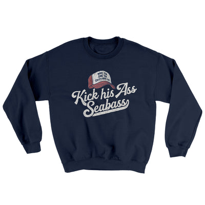 Kick His Ass Seabass Ugly Sweater Navy | Funny Shirt from Famous In Real Life