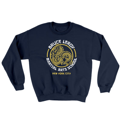 Bruce Leroy Martial Arts School Ugly Sweater Navy | Funny Shirt from Famous In Real Life