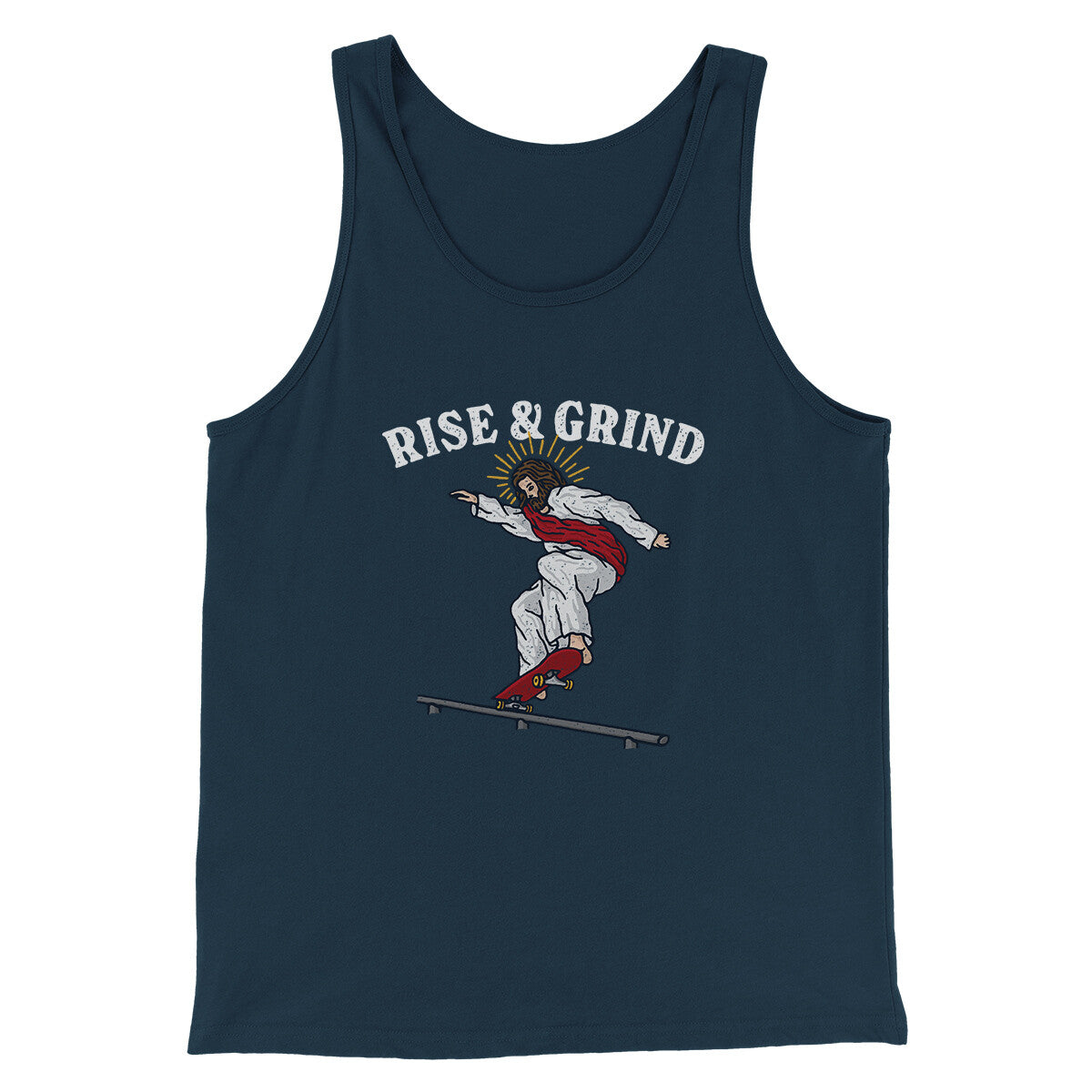 Rise And Grind Men/Unisex Tank Top Navy | Funny Shirt from Famous In Real Life