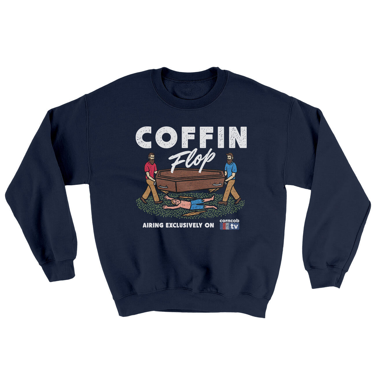 Coffin Flop Ugly Sweater Navy | Funny Shirt from Famous In Real Life