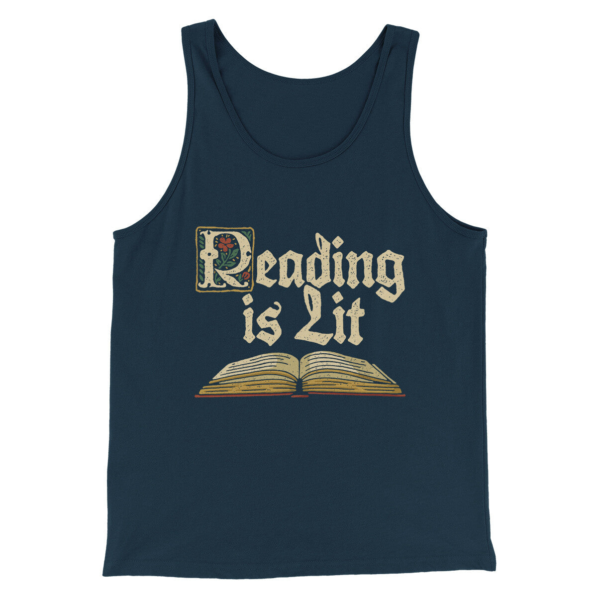 Reading Is Lit Men/Unisex Tank Top Navy | Funny Shirt from Famous In Real Life