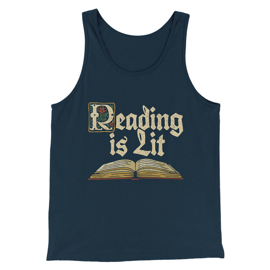 Reading Is Lit Men/Unisex Tank Top Navy | Funny Shirt from Famous In Real Life