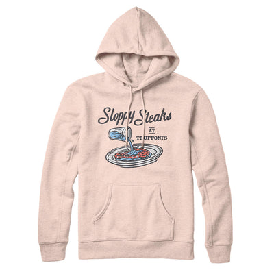 Sloppy Steaks At Truffoni's Hoodie Pale Pink | Funny Shirt from Famous In Real Life