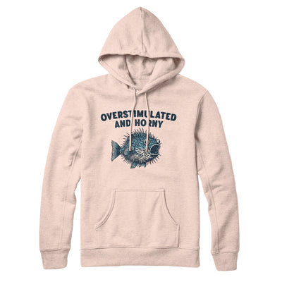 Overstimulated And Horny Hoodie Pale Pink | Funny Shirt from Famous In Real Life