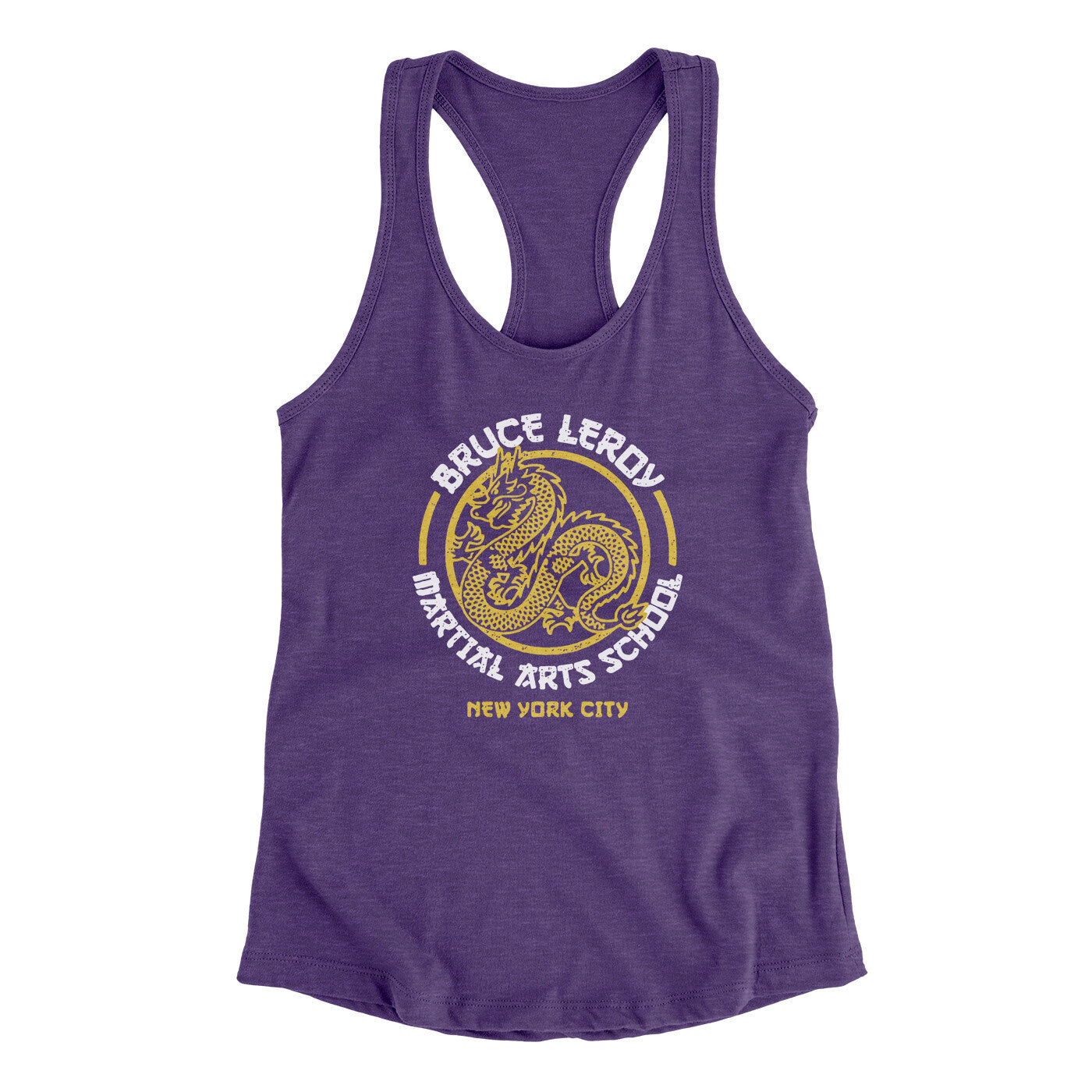 Bruce Leroy Martial Arts School Women's Racerback Tank Purple Rush | Funny Shirt from Famous In Real Life