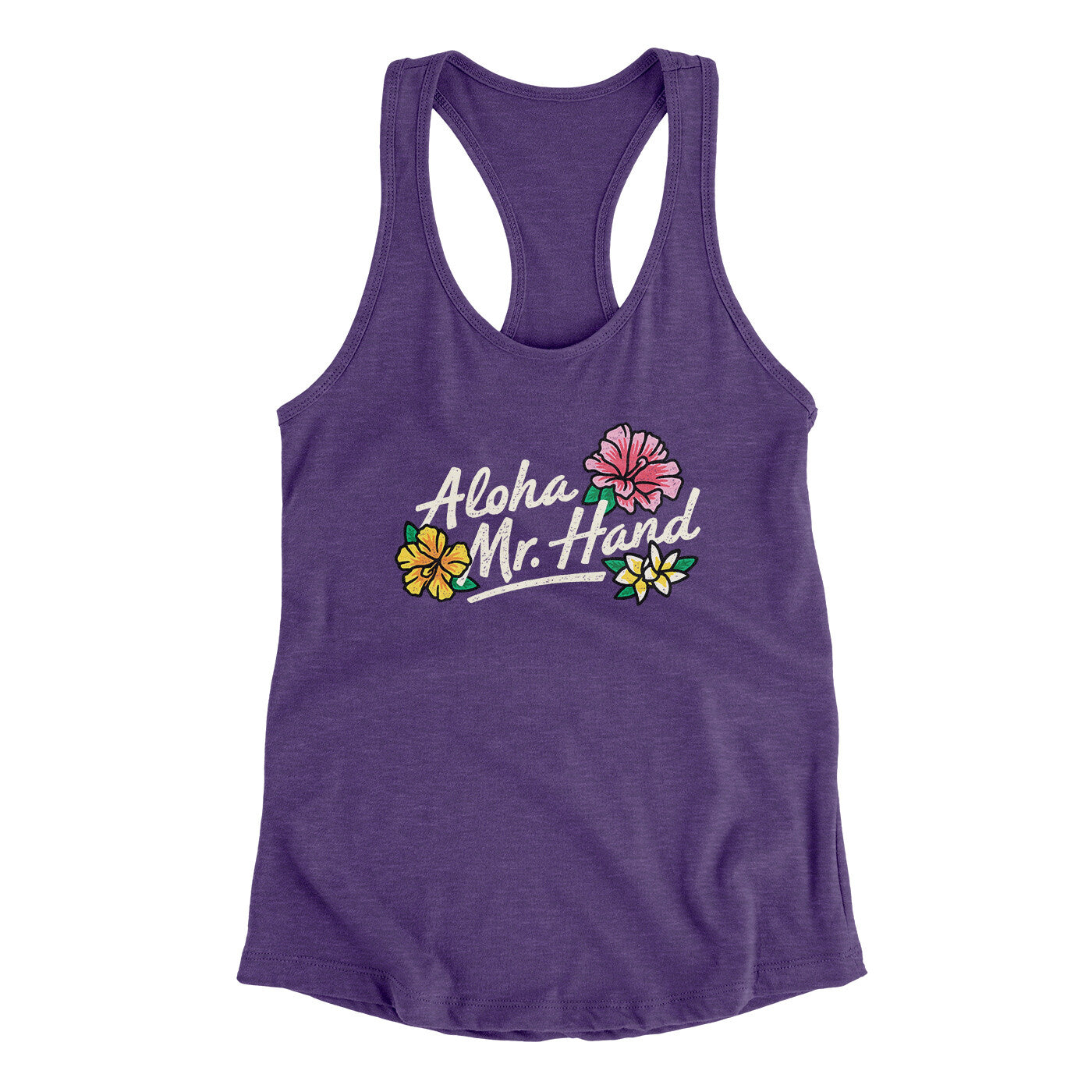Aloha Mr. Hand Women's Racerback Tank Purple Rush | Funny Shirt from Famous In Real Life